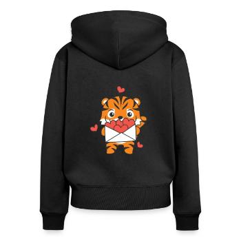 Tiger for Valentine's Day Cute Animals with Hearts - Women's Premium Organic Zip Hoodie - black - Back - Julia (174cm)