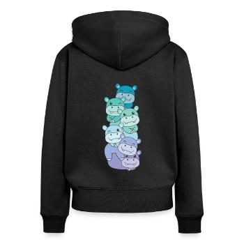 Neptunic Flag Pride LGBTQ süßer Hippo Stapel - Frauen Premium Bio Zip Hoodie - Schwarz - Hinten - Julia (174cm)