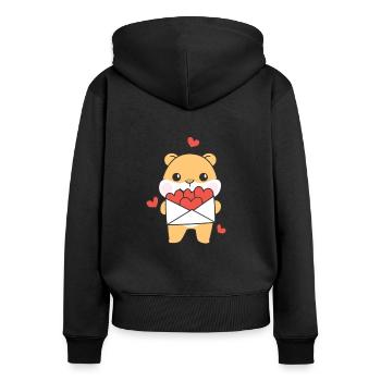 Hamster zum Valentinstag süße Tiere mit Herzen - Frauen Premium Bio Zip Hoodie - Schwarz - Hinten - Julia (174cm)