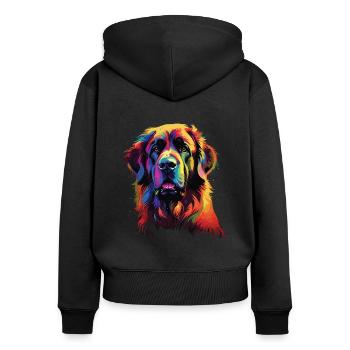 Léonberg coloré aquarelle - Sweat à capuche zippé Premium bio Femme - noir - Dos - Julia (174cm)