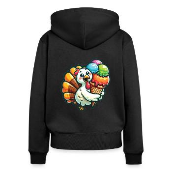Thanksgiving Truthahn mit Eis - Frauen Premium Bio Zip Hoodie - Schwarz - Hinten - Julia (174cm)