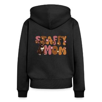 Staffordshire Bull Terrier Groovy Staffy Mom - Women's Premium Organic Zip Hoodie - black - Back - Julia (174cm)