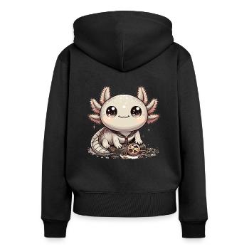 Kawaii Steampunk Axolotl Fantasy Axolotl amant - Sweat à capuche zippé Premium bio Femme - noir - Dos - Julia (174cm)