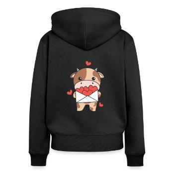 Kuh zum Valentinstag süße Tiere mit Herzen - Frauen Premium Bio Zip Hoodie - Schwarz - Hinten - Julia (174cm)
