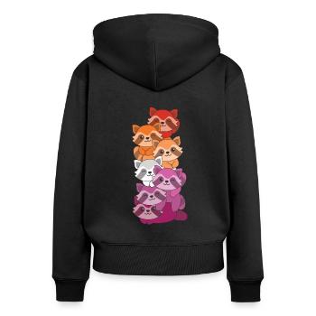 Lesbian Flag Pride LGBTQ Cute Raccoon - Women's Premium Organic Zip Hoodie - black - Back - Julia (174cm)