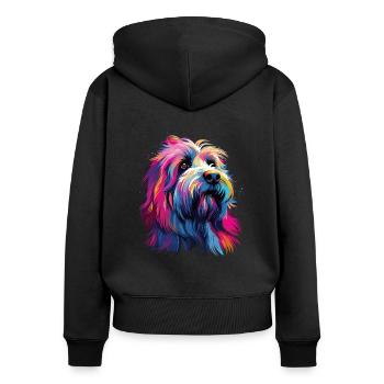 Aquarelle coloré Bearded Collie - Sweat à capuche zippé Premium bio Femme - noir - Dos - Julia (174cm)