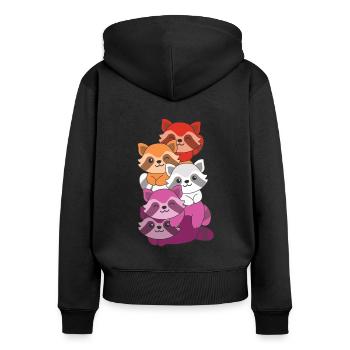 Lesbian Flag Pride LGBTQ Cute Raccoon - Women's Premium Organic Zip Hoodie - black - Back - Julia (174cm)