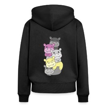 Perigirl Flag Pride LGBTQ süßer Hippo Stapel - Frauen Premium Bio Zip Hoodie - Schwarz - Hinten - Julia (174cm)