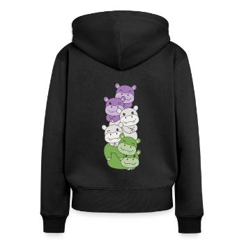 Genderqueer Flag Pride LGBTQ süße Hippo - Frauen Premium Bio Zip Hoodie - Schwarz - Hinten - Julia (174cm)