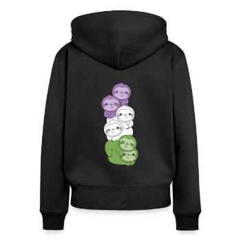 Genderqueer Drapeau Fierté LGBTQ Mignon Paresseux - Sweat à capuche zippé Premium bio Femme - noir - Dos - Julia (174cm)