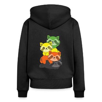 aromantic Flagge Pride LGBTQ süßer Waschbär Haufen - Frauen Premium Bio Zip Hoodie - Schwarz - Hinten - Julia (174cm)