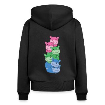 Polysexuel Drapeau Fierté LGBTQ Hippopotame mignon - Sweat à capuche zippé Premium bio Femme - noir - Dos - Julia (174cm)