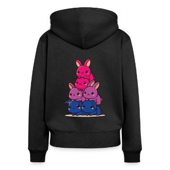 Lapins Bi Flag Mois de la fierté Lapin mignon - Sweat à capuche zippé Premium bio Femme - noir - Dos - Julia (174cm)