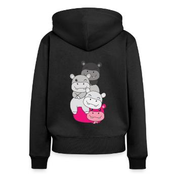Gynéphilie Drapeau Fierté LGBTQ Hippopotame mignon - Sweat à capuche zippé Premium bio Femme - noir - Dos - Julia (174cm)