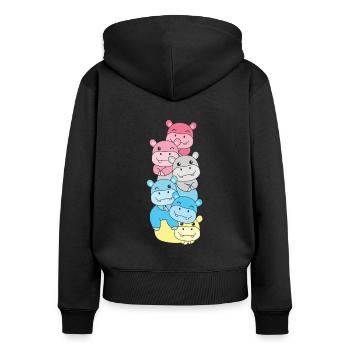 Genderflux Drapeau Pride LGBTQ Hippopotame mignon - Sweat à capuche zippé Premium bio Femme - noir - Dos - Julia (174cm)