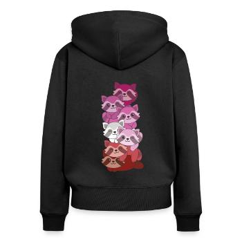 Lipstick Lesbisch Flagge Pride LGBTQ süße Waschbär - Frauen Premium Bio Zip Hoodie - Schwarz - Hinten - Julia (174cm)