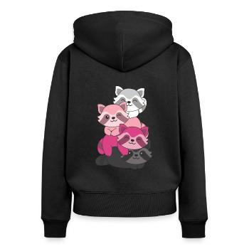 transfem Flag Pride LGBTQ süße Waschbär - Frauen Premium Bio Zip Hoodie - Schwarz - Hinten - Julia (174cm)