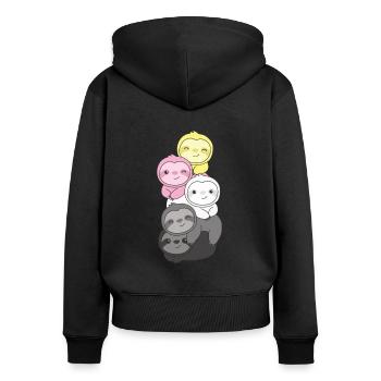 queerplatonic drapeau fierté LGBTQ mignon paresseux - Sweat à capuche zippé Premium bio Femme - noir - Dos - Julia (174cm)