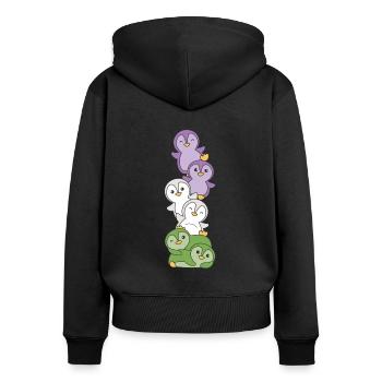 Genderqueer Drapeau Pride LGBTQ Pingouin mignon - Sweat à capuche zippé Premium bio Femme - noir - Dos - Julia (174cm)