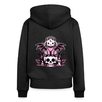 Kawaii Pastel Goth Cute Creepy Ziege Fledermaus - Frauen Premium Bio Zip Hoodie - Schwarz - Hinten - Julia (174cm)