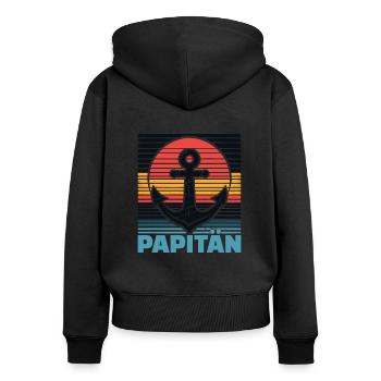 Papitän Vatertag bester Papa Anker - Frauen Premium Bio Zip Hoodie - Schwarz - Hinten - Julia (174cm)