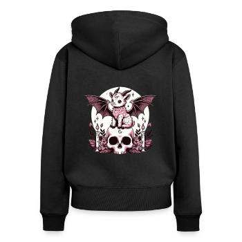 Kawaii Pastel Goth Cute Creepy Ziege Fledermaus - Frauen Premium Bio Zip Hoodie - Schwarz - Hinten - Julia (174cm)