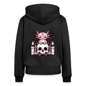 Kawaii Pastel Goth Cute Creepy Axolotl Fledermaus - Frauen Premium Bio Zip Hoodie - Schwarz - Hinten - Julia (174cm)