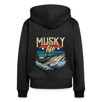 Pêche musquée Vie musquée Pêcheur de poissons prédateurs - Sweat à capuche zippé Premium bio Femme - noir - Dos - Julia (174cm)