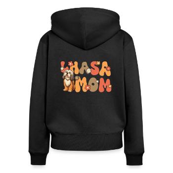 Lhasa Apso Groovy Lhasa Mom - Frauen Premium Bio Zip Hoodie - Schwarz - Hinten - Julia (174cm)