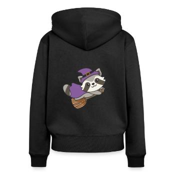 Raton laveur Halloween Sorcière Enfants Costume de Sorcières - Sweat à capuche zippé Premium bio Femme - noir - Dos - Julia (174cm)