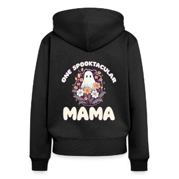 Halloween groovy Mama Geist Hippie Blumen Vintage - Frauen Premium Bio Zip Hoodie - Schwarz - Hinten - Julia (174cm)