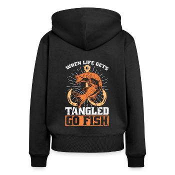Fly Fishing When Life Get Tangled Go Fish Hunting - Women's Premium Organic Zip Hoodie - black - Back - Julia (174cm)