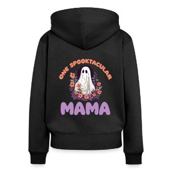 Halloween groovy Mama Geist Hippie Blumen Vintage - Frauen Premium Bio Zip Hoodie - Schwarz - Hinten - Julia (174cm)