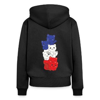 Drapeau français Cat France française - Sweat à capuche zippé Premium bio Femme - noir - Dos - Julia (174cm)