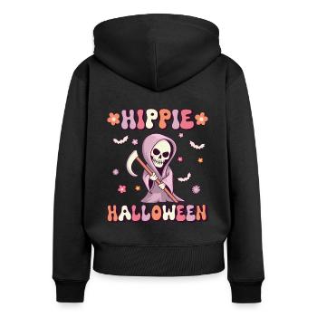 Hippie Halloween Groovy Grim Reaper Vintage - Women's Premium Organic Zip Hoodie - black - Back - Julia (174cm)