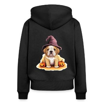 Halloween Witch Hat Pumpkin Dog Bulldog - Women's Premium Organic Zip Hoodie - black - Back - Julia (174cm)