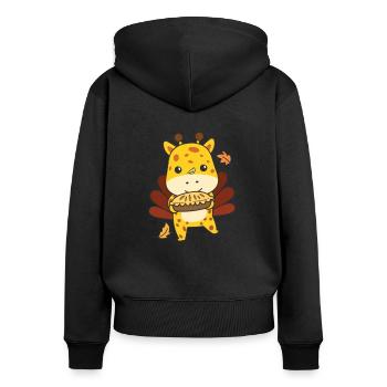 Tenues de Thanksgiving Girafe de dinde avec tarte - Sweat à capuche zippé Premium bio Femme - noir - Dos - Julia (174cm)