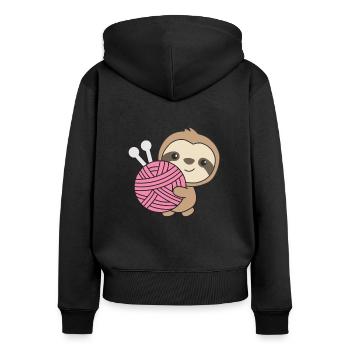 ich geh dann mal stricken süßes Faultier mit Wolle - Frauen Premium Bio Zip Hoodie - Schwarz - Hinten - Julia (174cm)