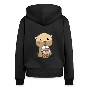 Otter Bubble Tea Otter Cute Animals - Women's Premium Organic Zip Hoodie - black - Back - Julia (174cm)