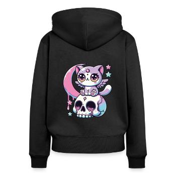 Kawaii Gothic Katze Pastellfarben Gothic Goth - Frauen Premium Bio Zip Hoodie - Schwarz - Hinten - Julia (174cm)