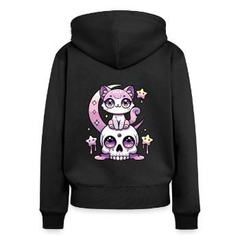 Kawaii Gothic Katze Pastellfarben Gothic Goth - Frauen Premium Bio Zip Hoodie - Schwarz - Hinten - Julia (174cm)