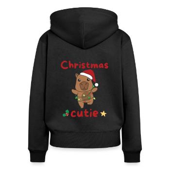 Capybara Weihnachten Capybaras Christmas Cutie - Frauen Premium Bio Zip Hoodie - Schwarz - Hinten - Julia (174cm)