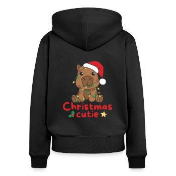 Capybara Weihnachten Capybaras Christmas Cutie - Frauen Premium Bio Zip Hoodie - Schwarz - Hinten - Julia (174cm)