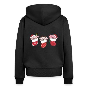 Axolotl Christmas Sock Winter Animals Axolotl - Women's Premium Organic Zip Hoodie - black - Back - Julia (174cm)