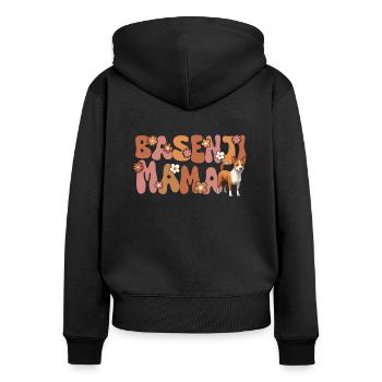 Basenji Groovy Basenji Mama - Frauen Premium Bio Zip Hoodie - Schwarz - Hinten - Julia (174cm)