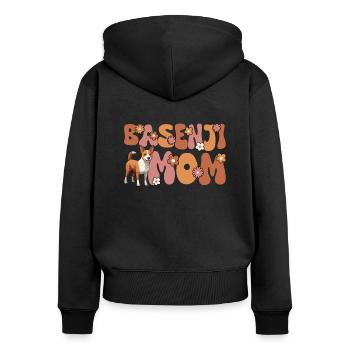Basenji Groovy Basenji Mom - Frauen Premium Bio Zip Hoodie - Schwarz - Hinten - Julia (174cm)