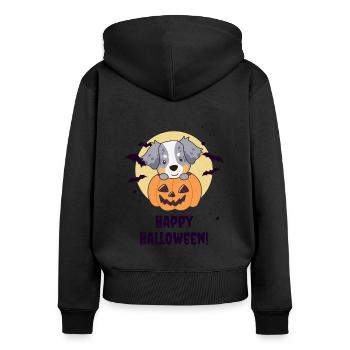 Australian Sheperd in Kürbis süß Happy Halloween - Frauen Premium Bio Zip Hoodie - Schwarz - Hinten - Julia (174cm)