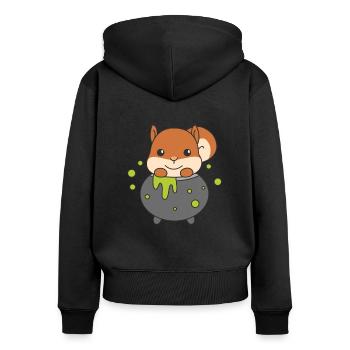 Eichhörnchen Happy Halloween Hexenkessel - Frauen Premium Bio Zip Hoodie - Schwarz - Hinten - Julia (174cm)
