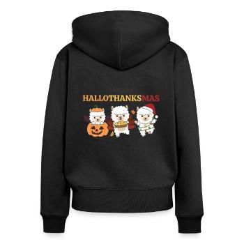 Happy Hallothanksmas Alpaka Weihnachts Alpakas - Frauen Premium Bio Zip Hoodie - Schwarz - Hinten - Julia (174cm)