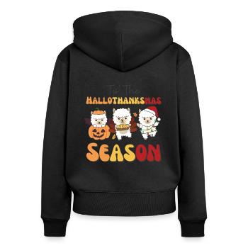 Tis' the Hallothanksmas Season Alpaca - Women's Premium Organic Zip Hoodie - black - Back - Julia (174cm)